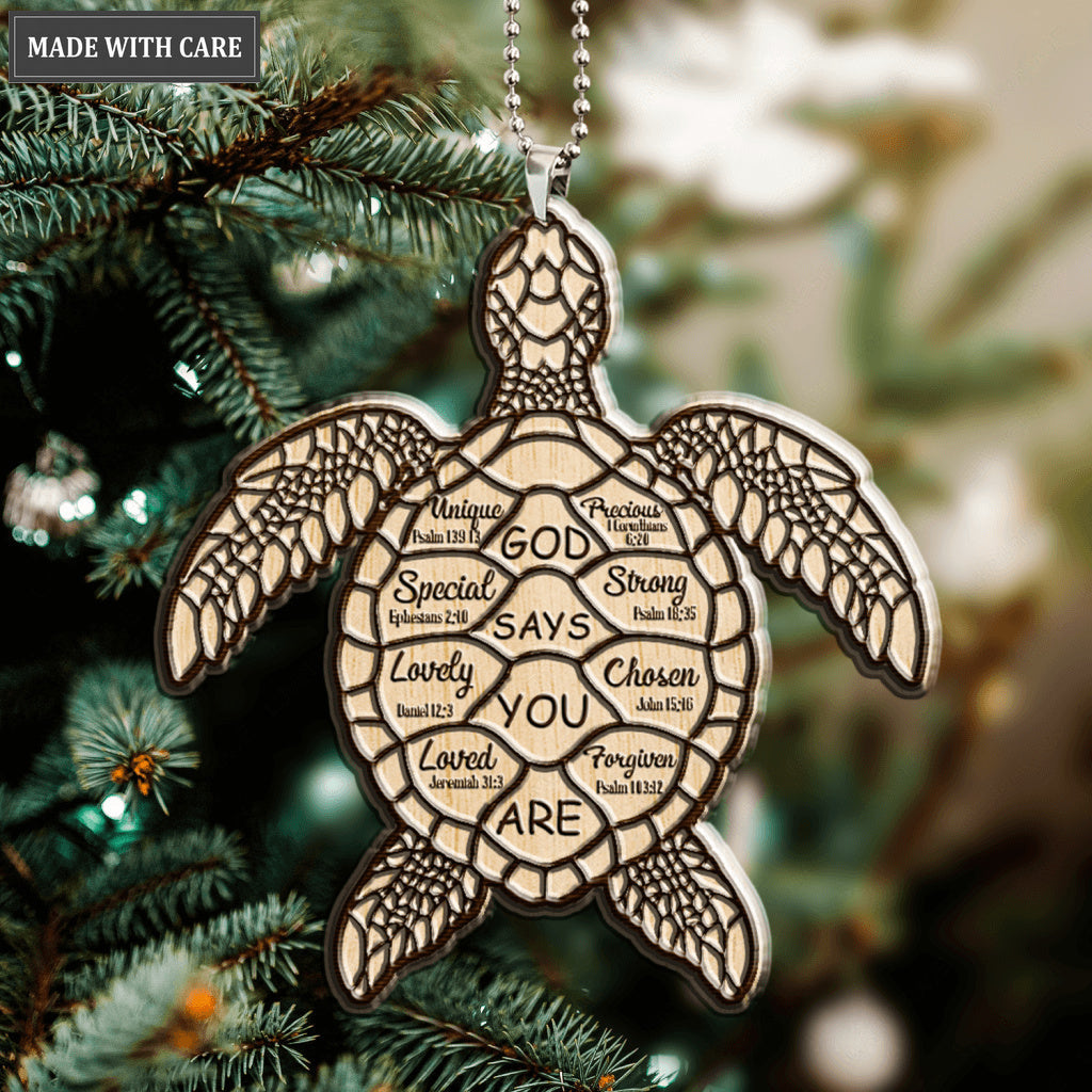 Printfamily M118 Sea Turtle God Says You Are Wood Engraved Ornament