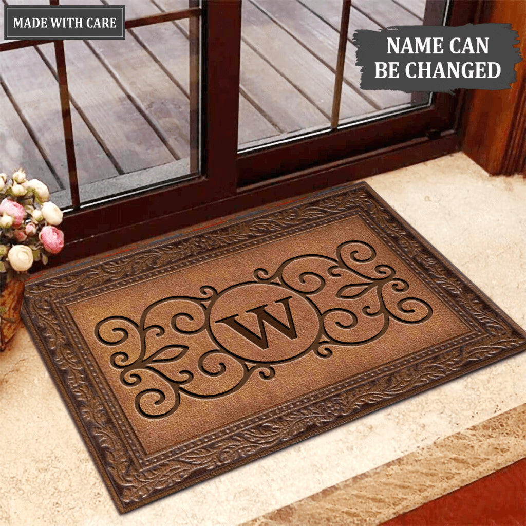 Printfamily M08 Vintage Monogram The First Letter of Family Name Personalized Doormat