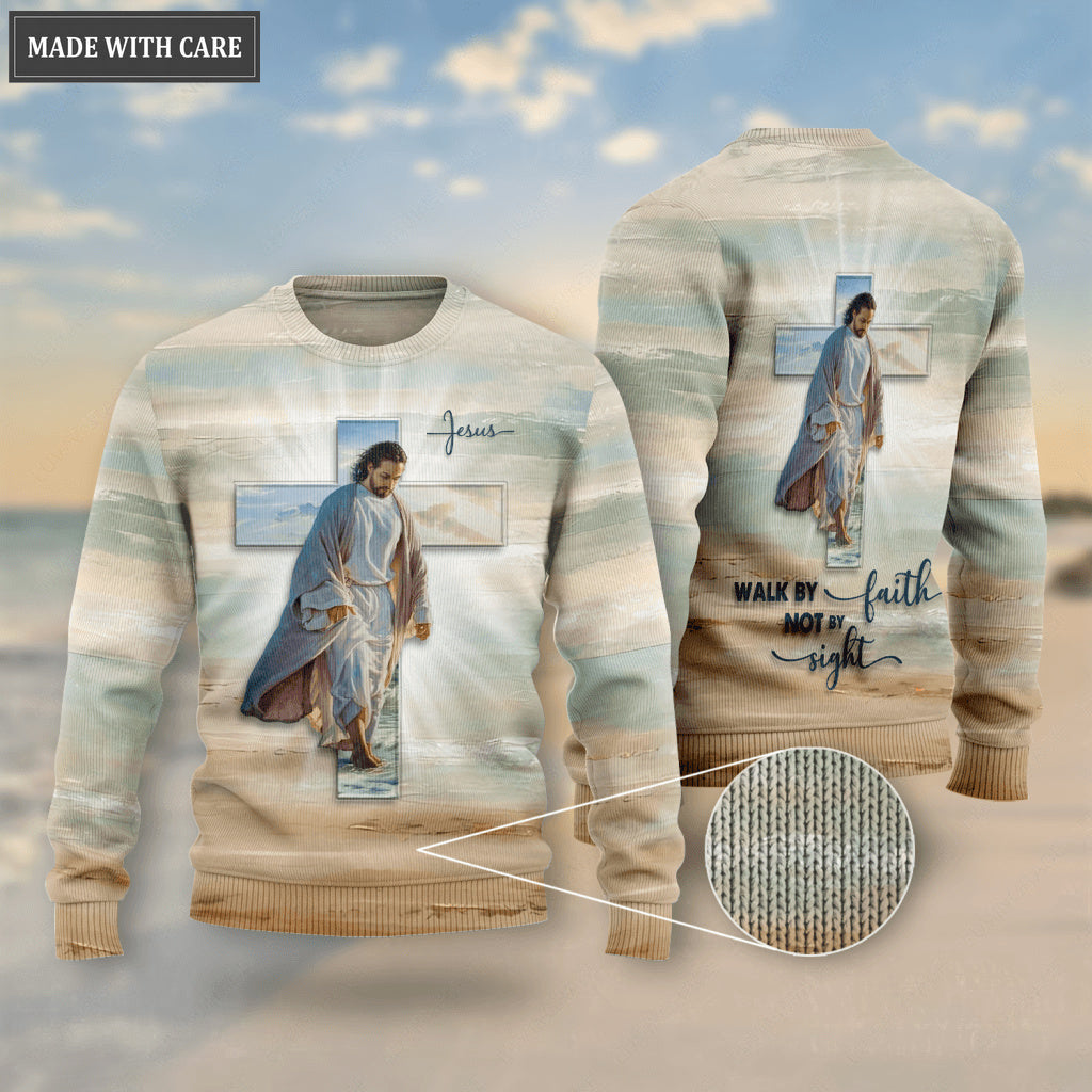 Jesus Christ Walk On Beach Walk By Faith Not By Sight Wool Sweatshirt