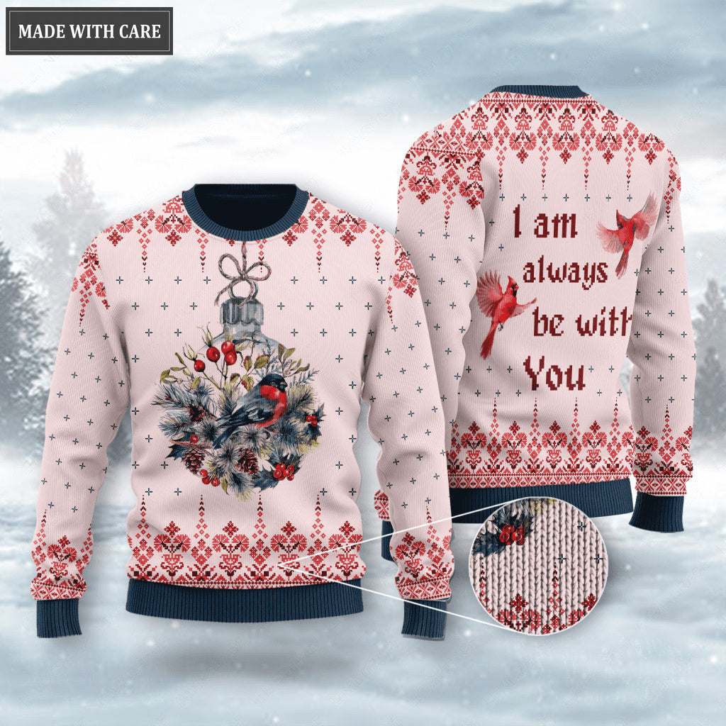 Christmas Cardinal Floral Wool Knitted Pattern I Am Always Be With You Ugly Sweater