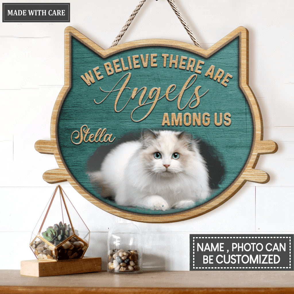 Personalized Cat Angels Among Us Memorial Customized Shape Wooden Sign