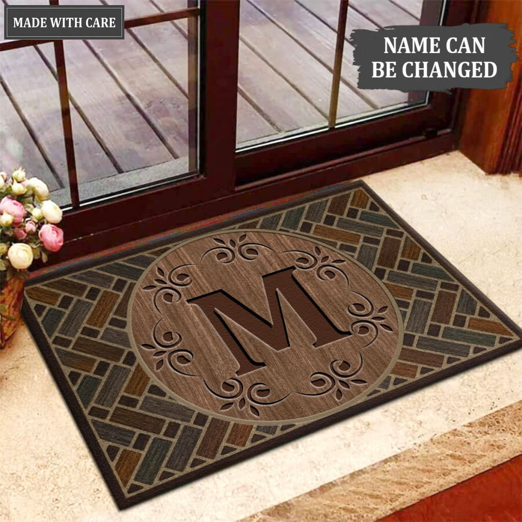 Printfamily M35 Elegant Monogram The First Letter of Family Name Personalized Doormat