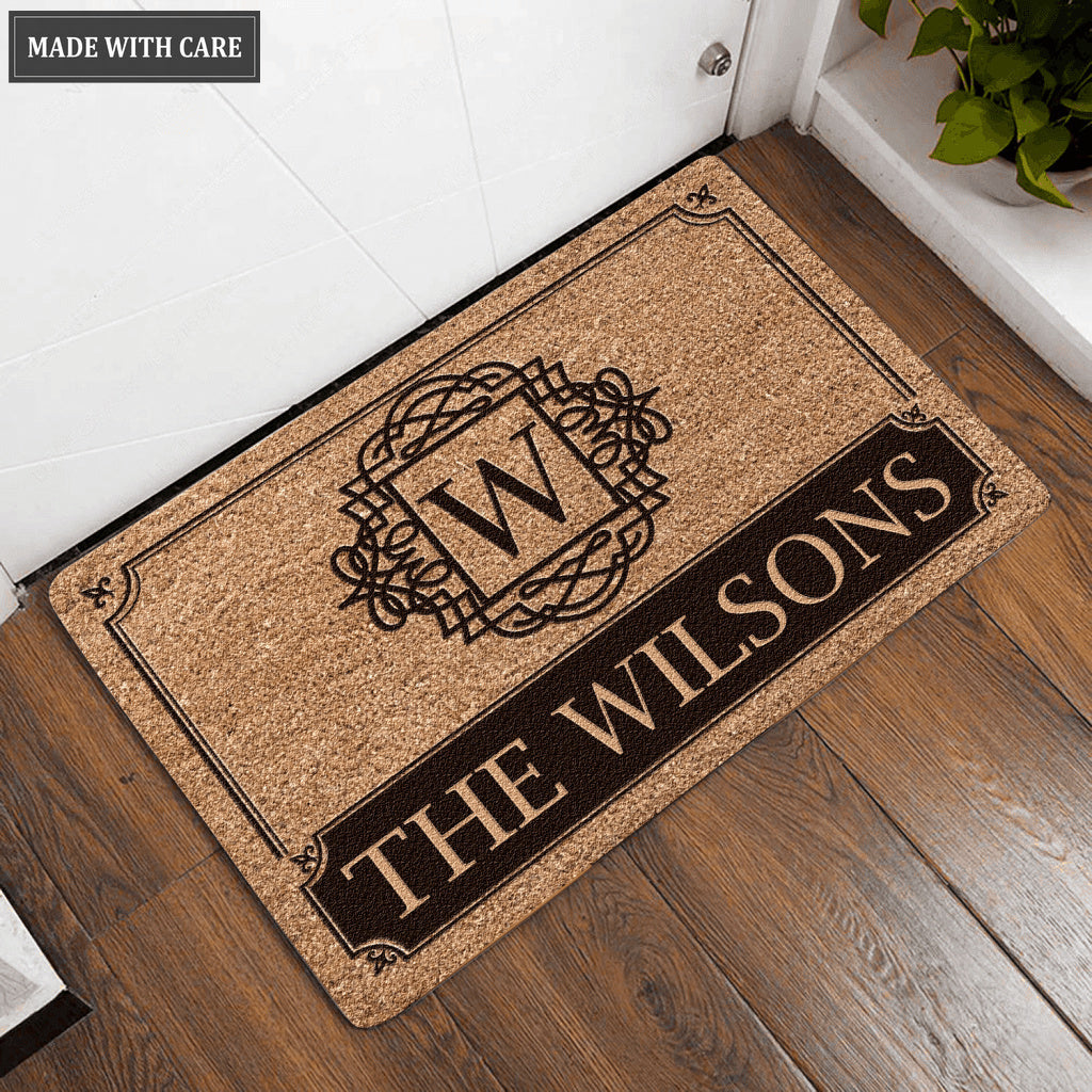 Printfamily L01 Vintage Monogram Collection Family Name Personalized Doormat