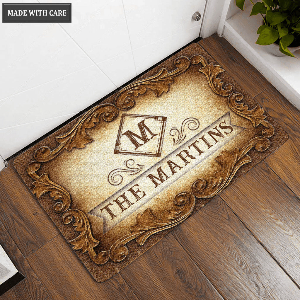 Printfamily L02 Vintage Monogram Collection Family Name Personalized Doormat