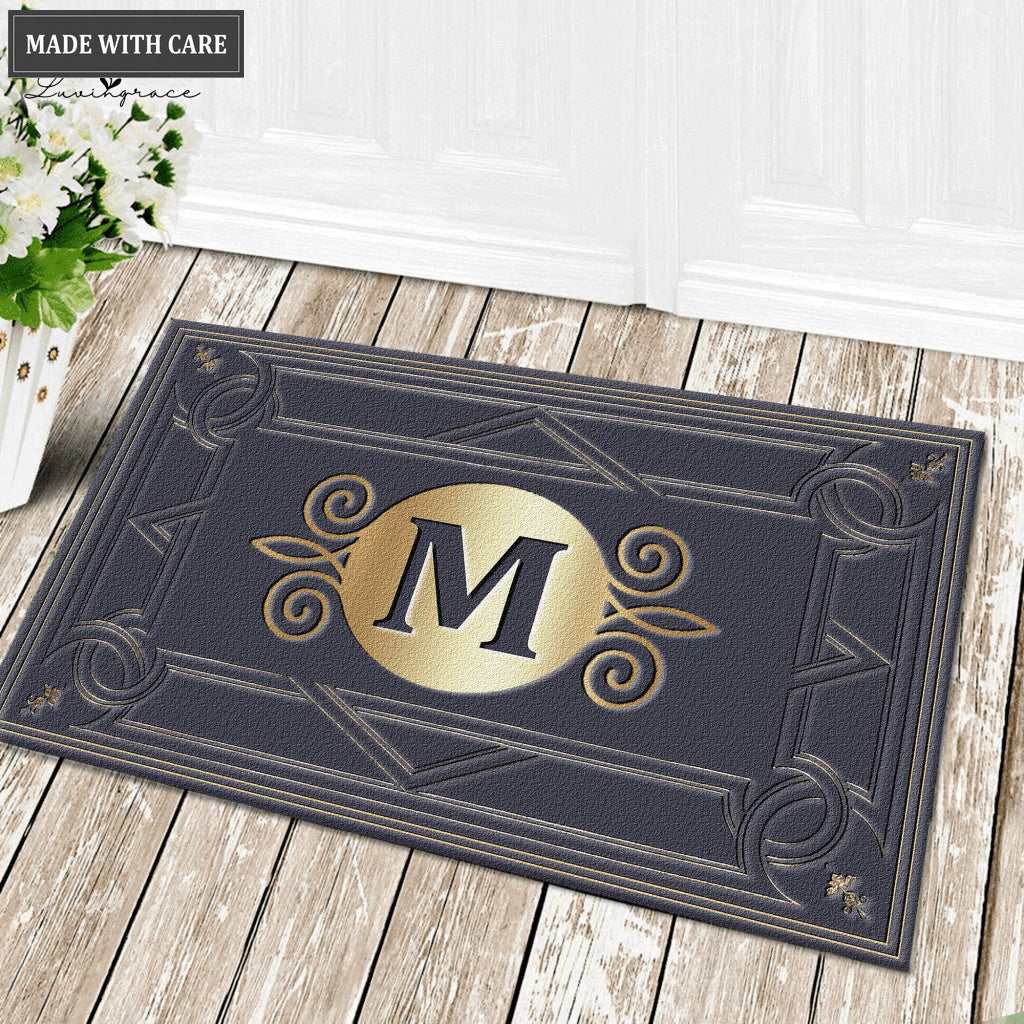Printfamily L02 Vintage Monogram The First Letter of Family Name Personalized Doormat