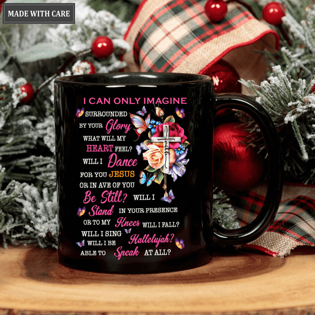 Roses Butterfly Faith Cross Surrounded By Your Glory Black Mug