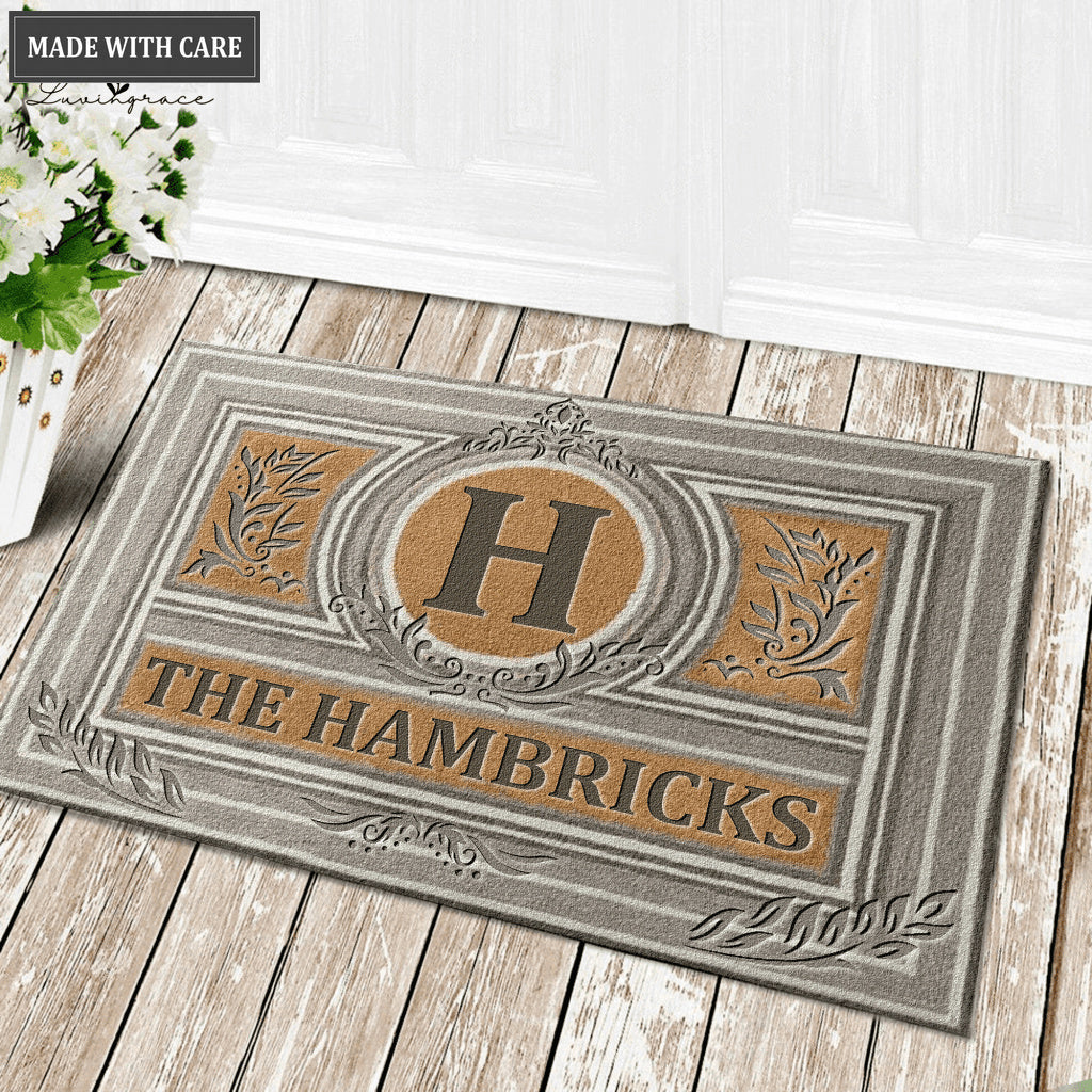 Printfamily L07 Vintage Monogram Collection Family Name Personalized Doormat