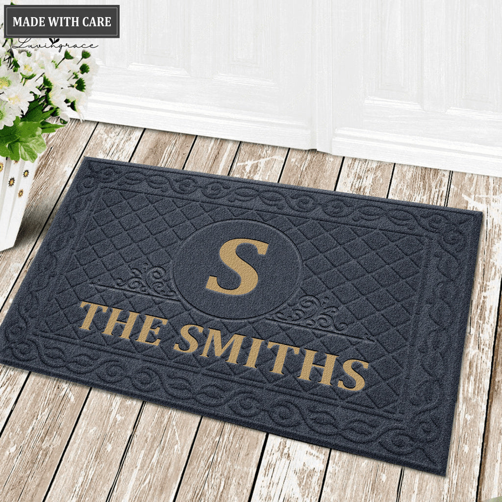 Printfamily L08 Vintage Monogram Collection Family Name Personalized Doormat