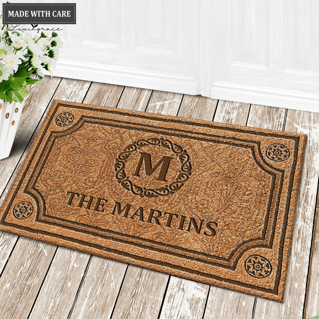 Printfamily L09 Vintage Monogram Collection Family Name Personalized Doormat