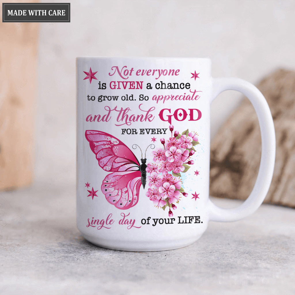 Pink Flower Butterfly Thank God Mug