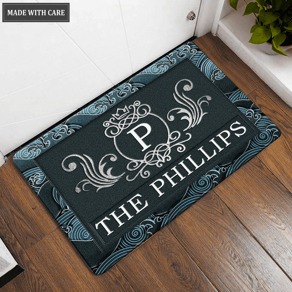 Printfamily L62 Royal Monogram Collection Family Name Personalized Doormat