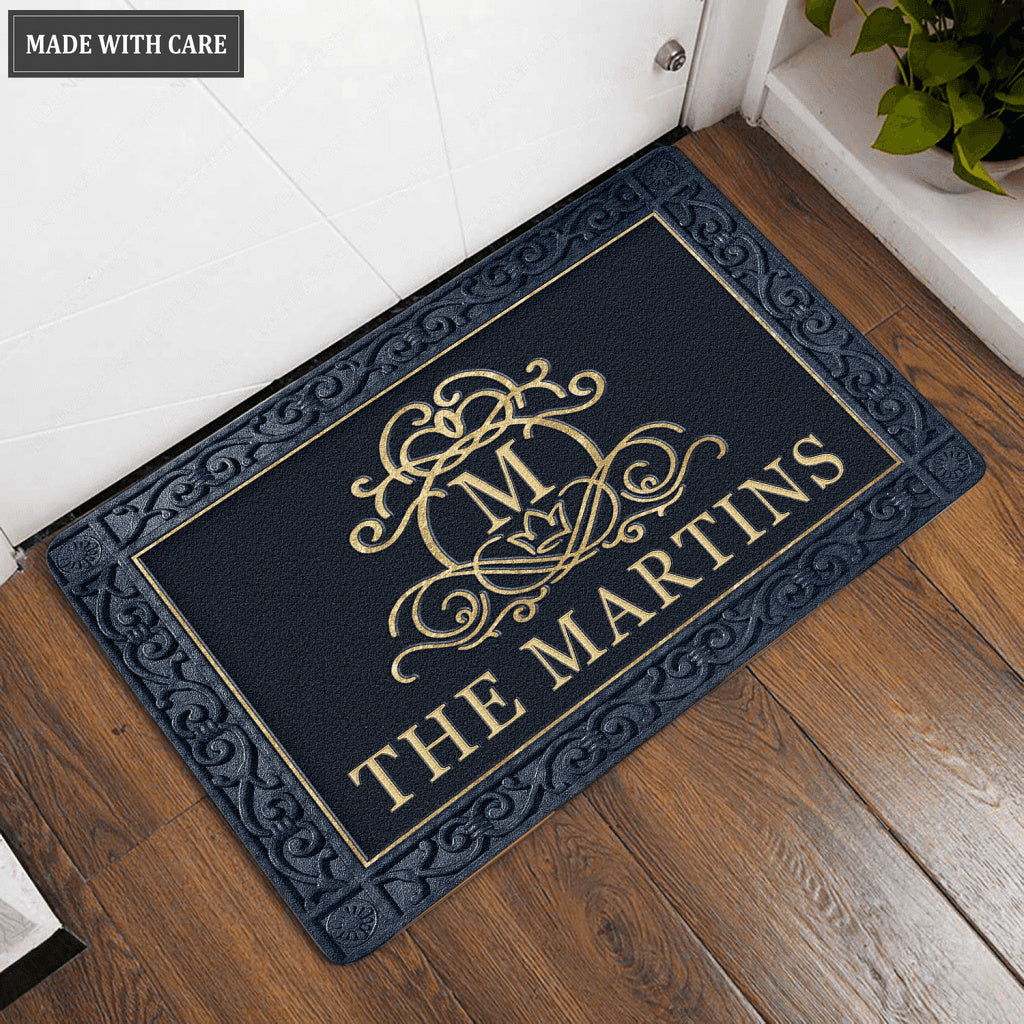Printfamily L66 Royal Monogram Collection Family Name Personalized Doormat