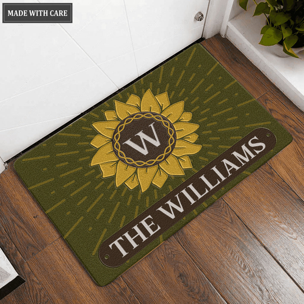 Printfamily L92 Sunflower Monogram Collection Family Name Personalized Doormat