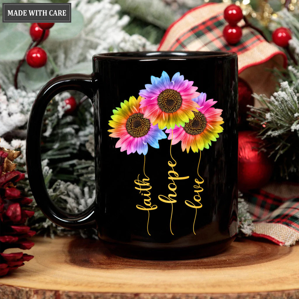 Rainbow Sunlower Faith Hope Love Mug