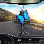 Printfamily L183 Blue Butterfly Pray for God Ornament