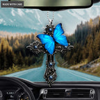 Printfamily L183 Blue Butterfly Pray for God Ornament