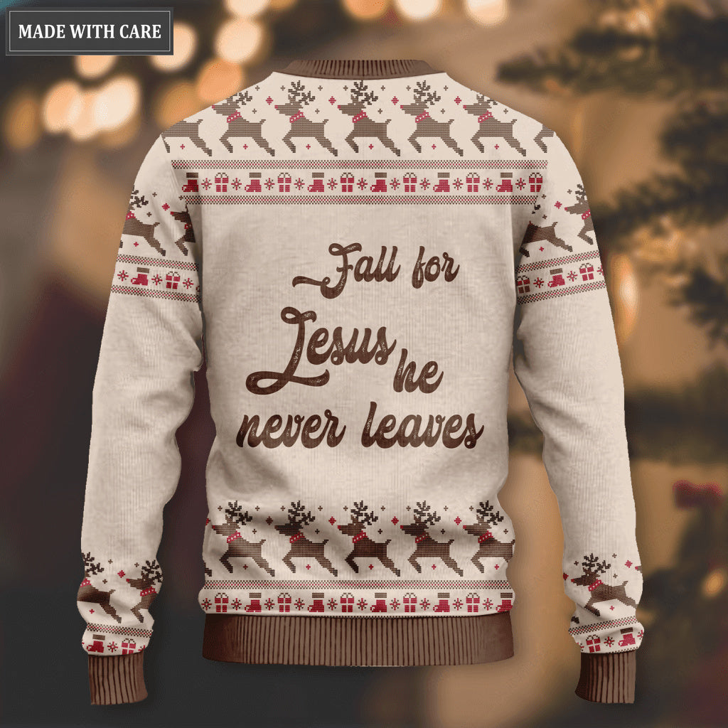 Christ God Pumpkin Maple Flower Wool Knitted Pattern Ugly Sweater