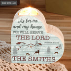 Blue Wood Home And Deer As For Me And My House Personalized Candle Holder