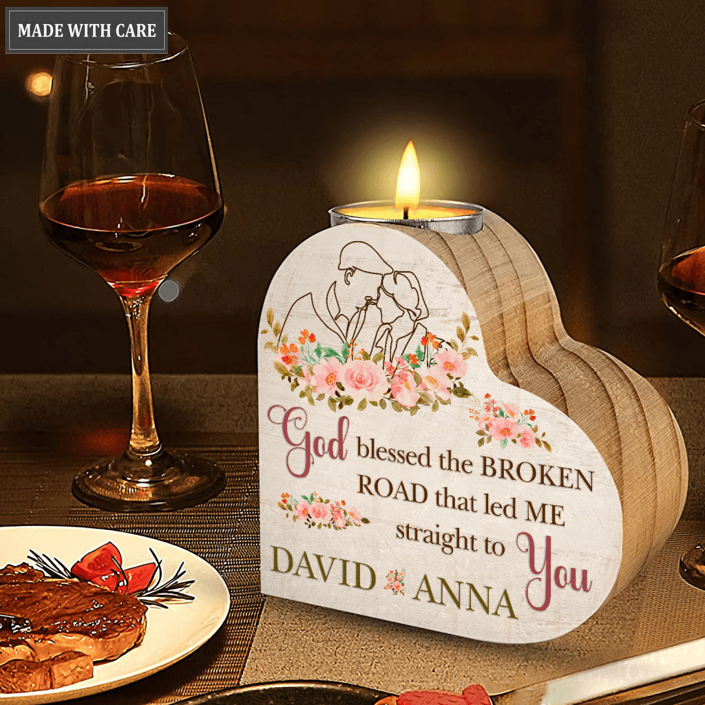 Flower Old Couple Line Art God Blessed Personalized Candle Holder
