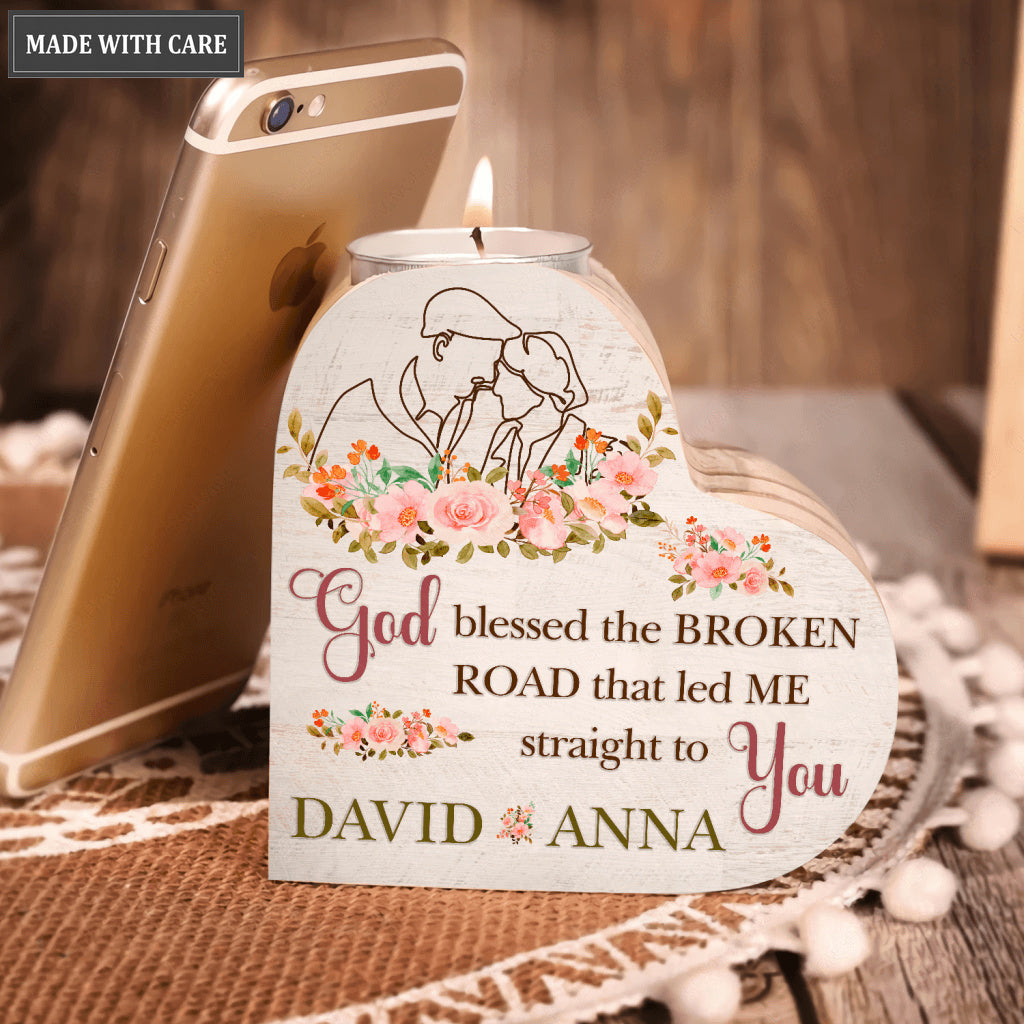 Flower Old Couple Line Art God Blessed Personalized Candle Holder