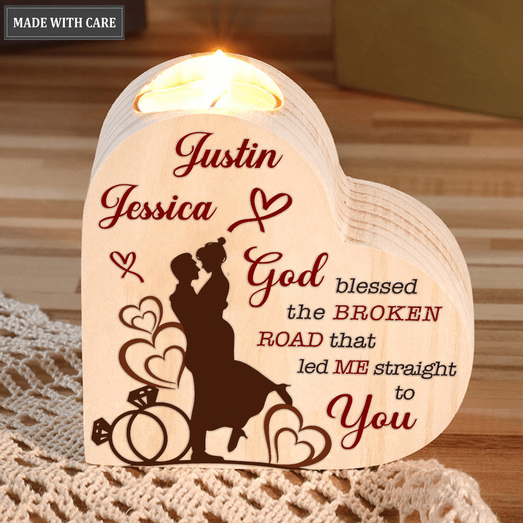 Heart And Rings Bride Groom God Blessed Personalized Candle Holder