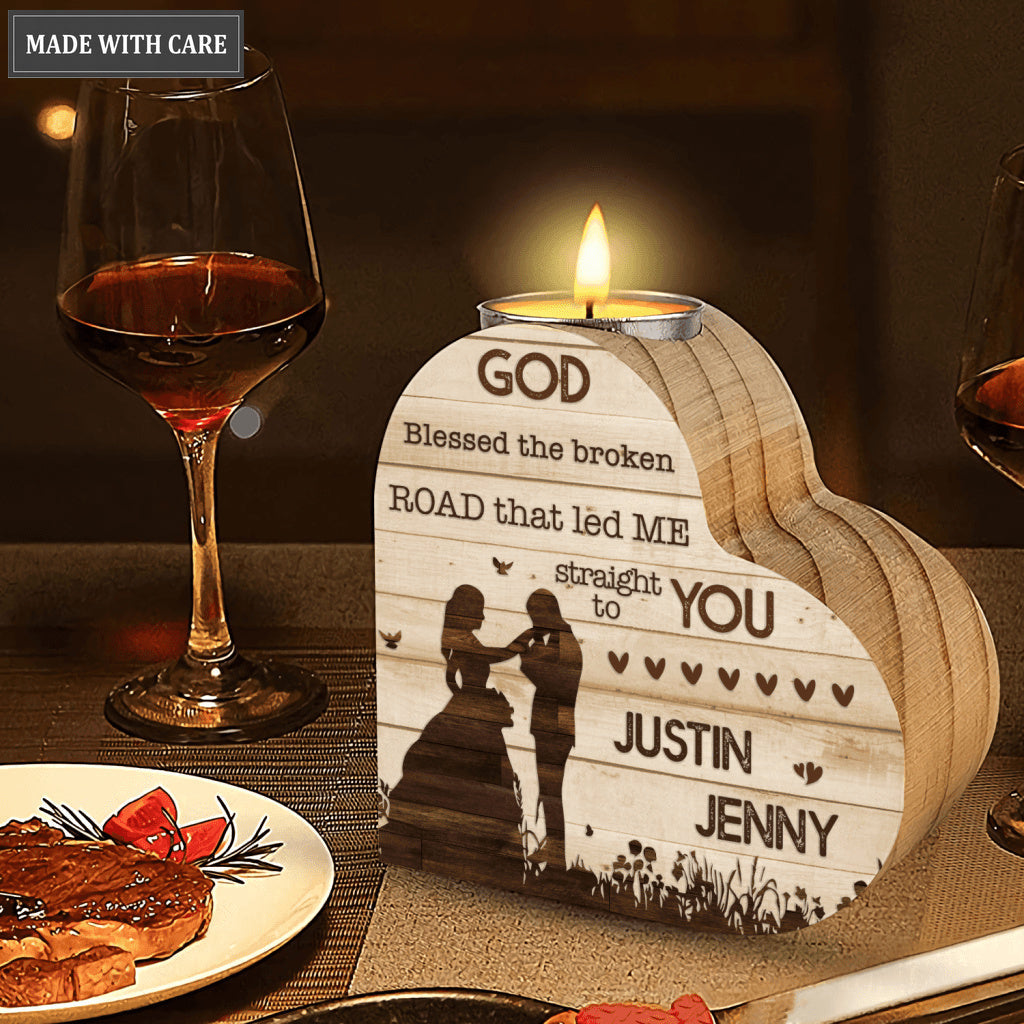 Old Wood Bride And Groom God Blessed Personalized Candle Holder