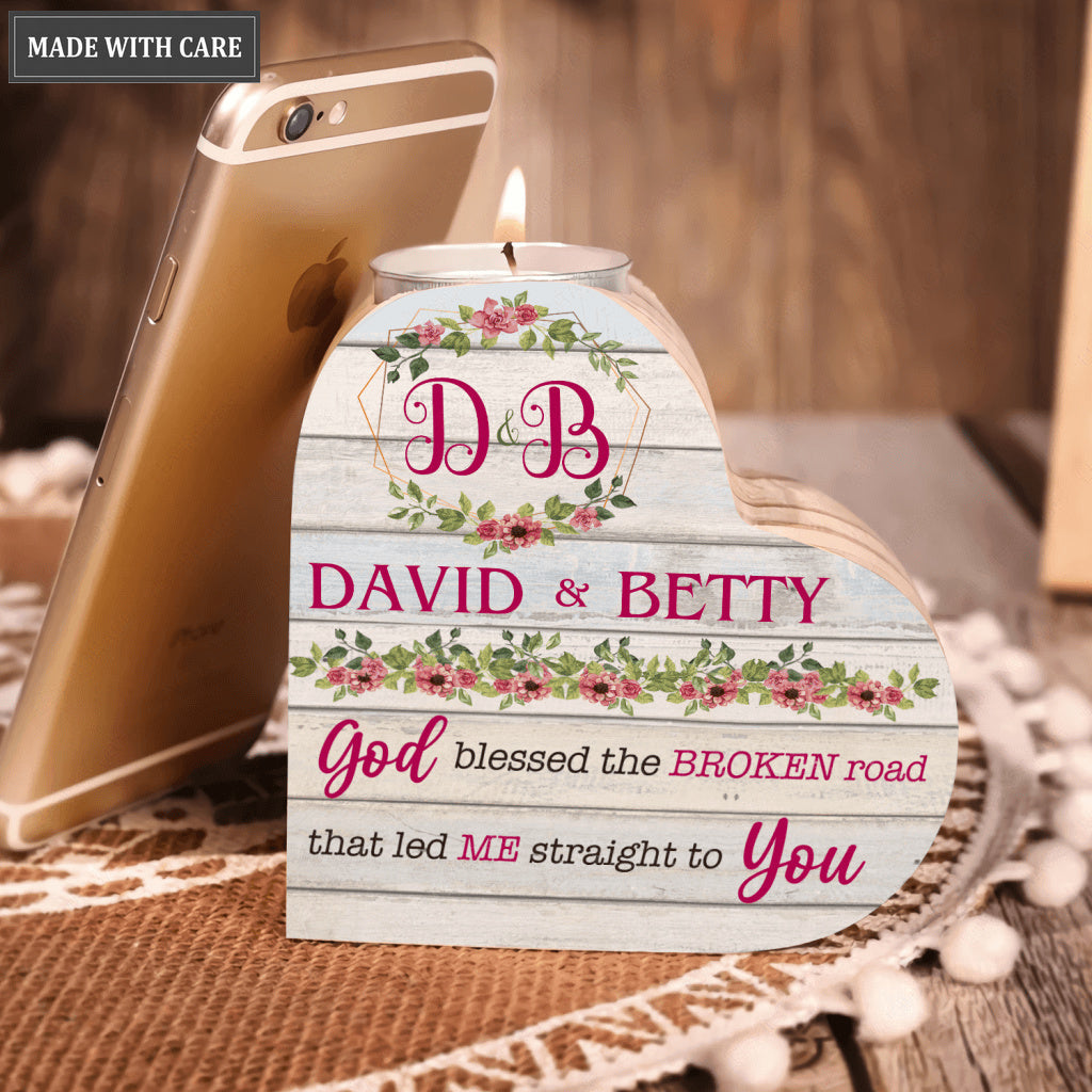 Roses Floral Frame God Blessed Couple Name Personalized Candle Holder