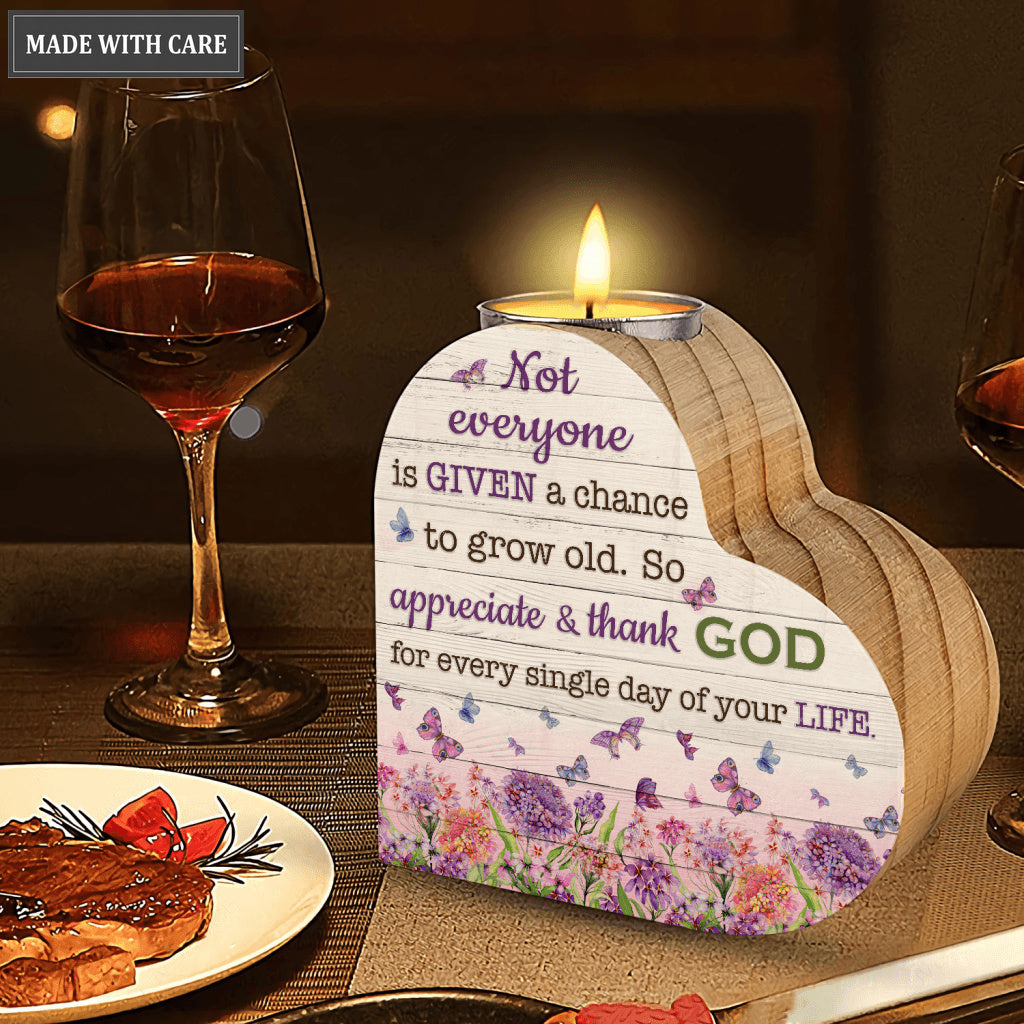 White Wood Pink Purple Flower Butterfly Thank God Every Day Candle Holder