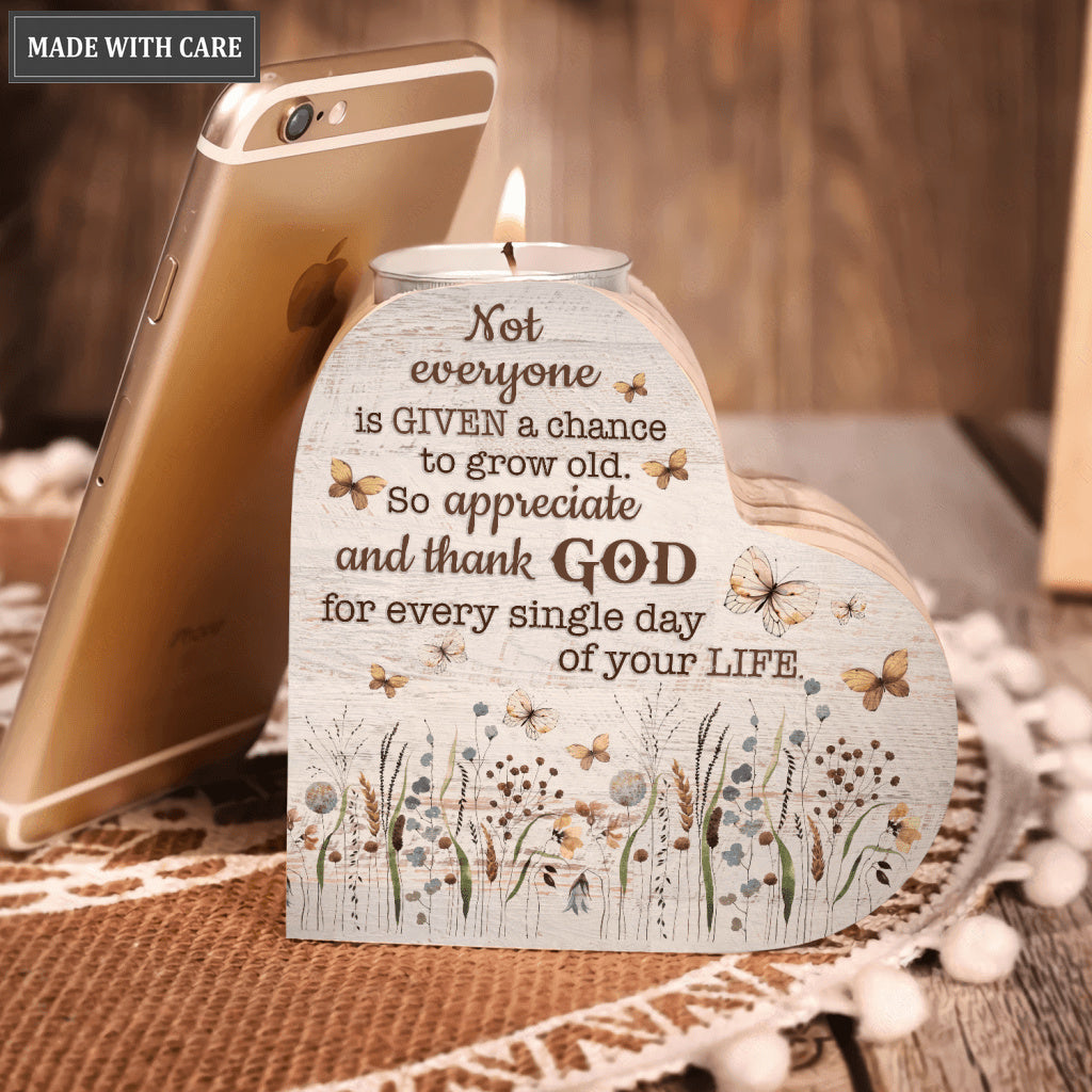 White Wood Vintage Wildflower Butterfly Thank God Every Day Candle Holder