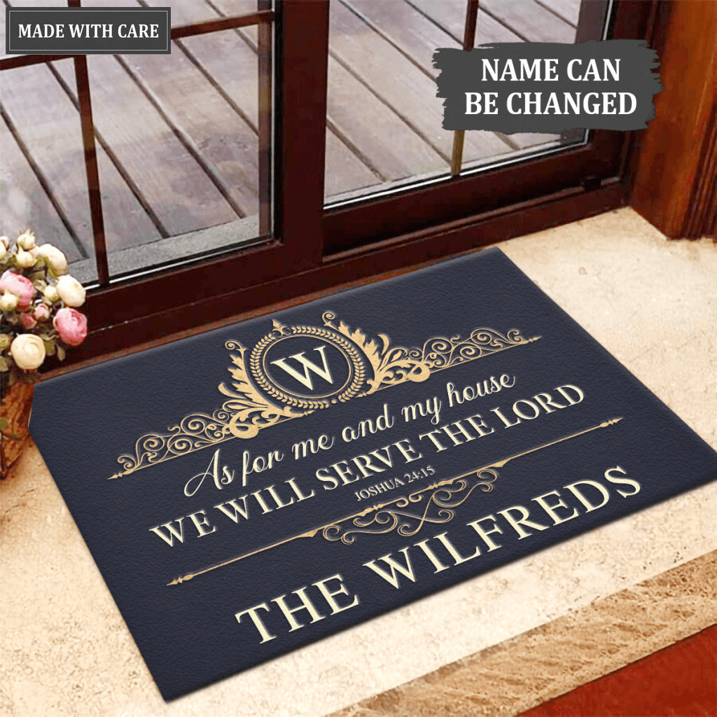 Golden Monogram Luxury Serve The Lord Personalized Doormat