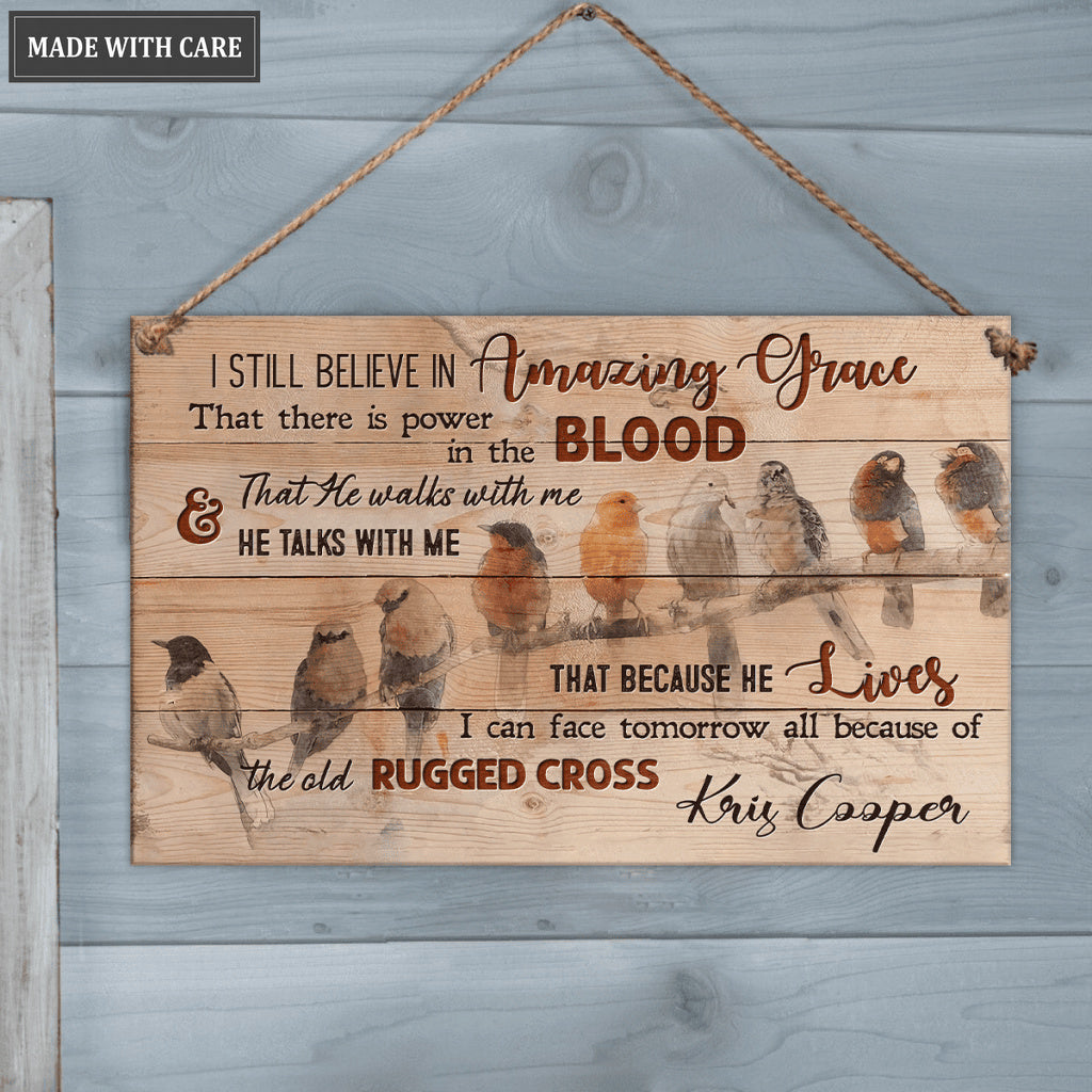 Personalized Birds On Branch Amazing Grace Wood Rectangle Sign