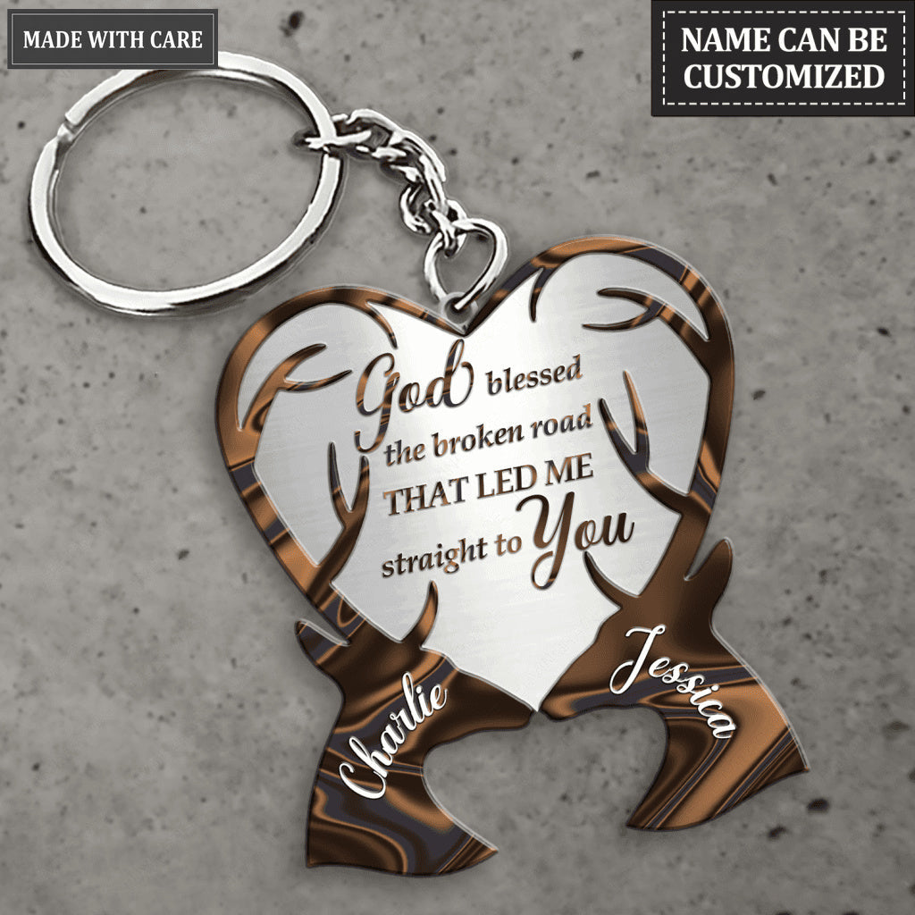 Personalized Hologram Couple Deer God Blessed Keychain
