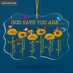 Sunflowers Colorful Butterfly God Says You Are Transparent Ornament