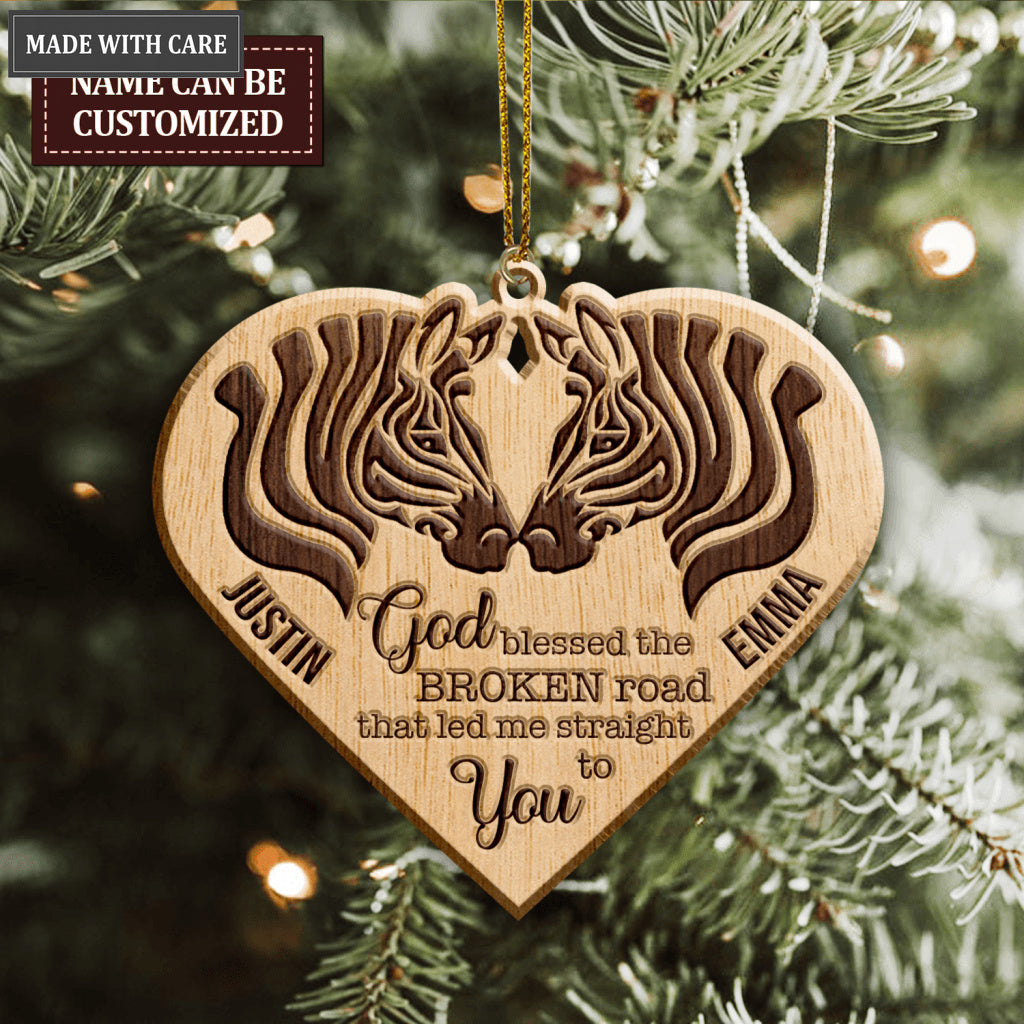 Zebra Couple God Blessed Personalized Wood Engraved Ornaments
