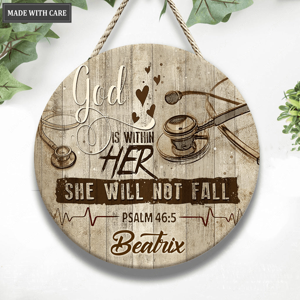 Personalized She Will Not Fall Wood Circle Sign