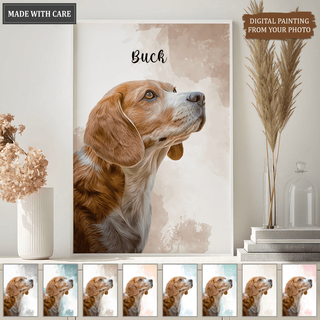Watercolor Pet Portrait From Photo Poster Canvas - Personalized Custom Gift