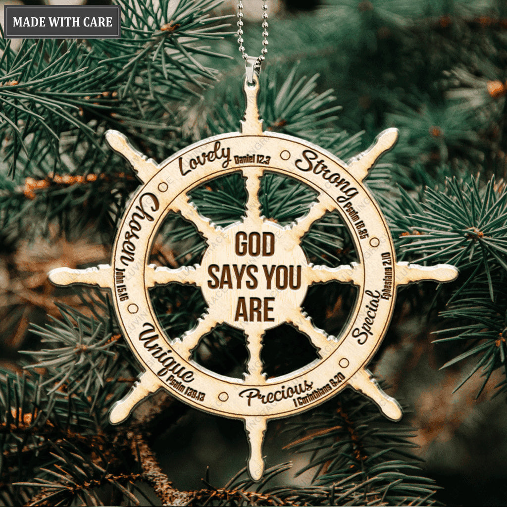 Printfamily M126 Ship Wheel God Says You Are Wood Engraved Ornament