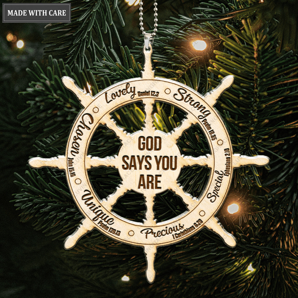 Printfamily M126 Ship Wheel God Says You Are Wood Engraved Ornament
