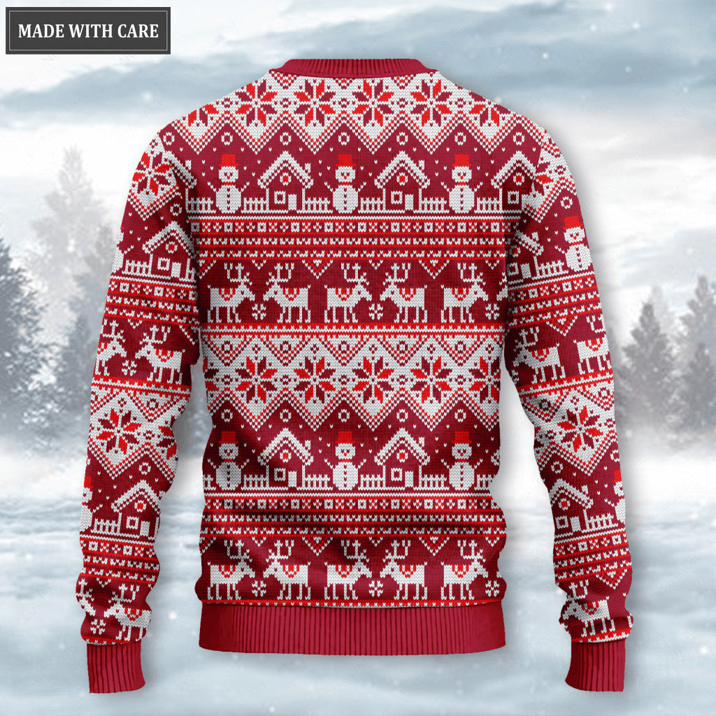 Merry Christmas Snowman Reindeer Wool Knitted Pattern Ugly Sweater