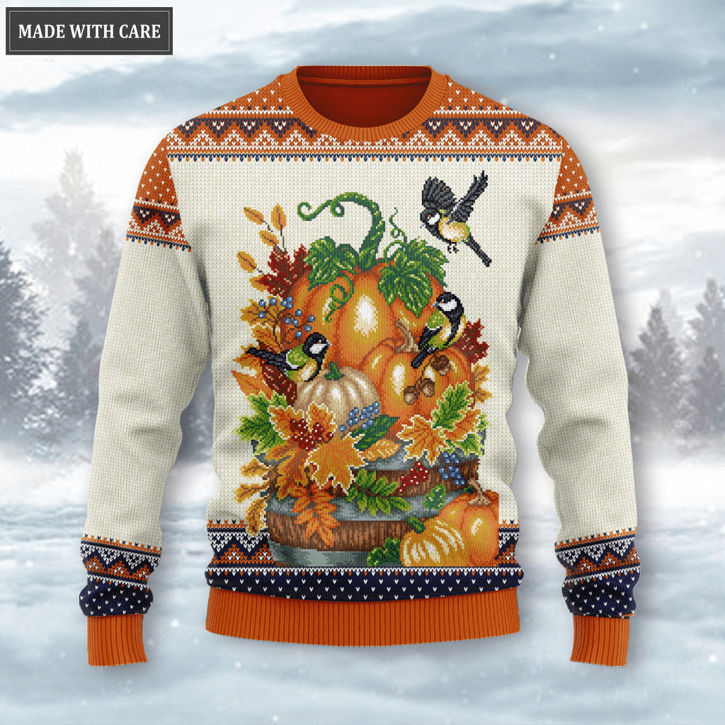 Thanksgiving Floral Pumpkin Bird Wool Knitted Pattern There Is Always Ugly Sweater