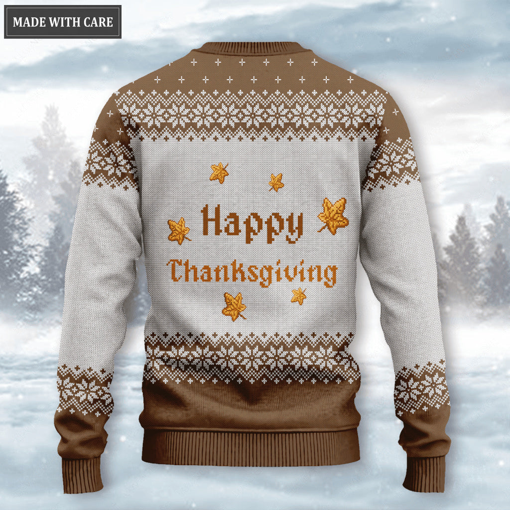 Vintage Happy Thanksgiving Turkey Pumpkin Wool Knitted Pattern Ugly Sweater