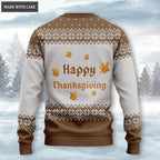 Vintage Happy Thanksgiving Turkey Pumpkin Wool Knitted Pattern Ugly Sweater