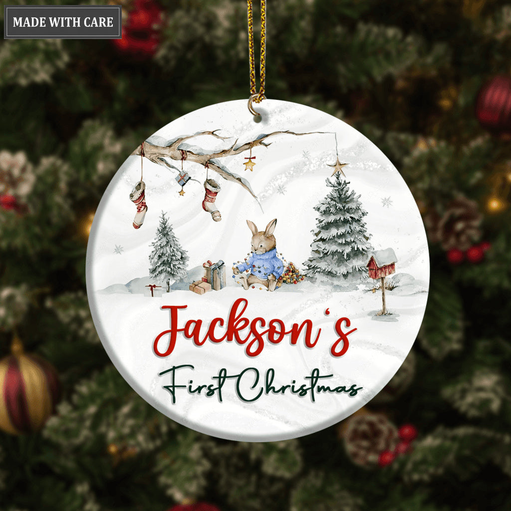 Baby Rabbit In Forest First Christmas Personalized Ornament