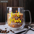 Fall For Jesus He Never Leaves Doubled-Wall Glass Mug