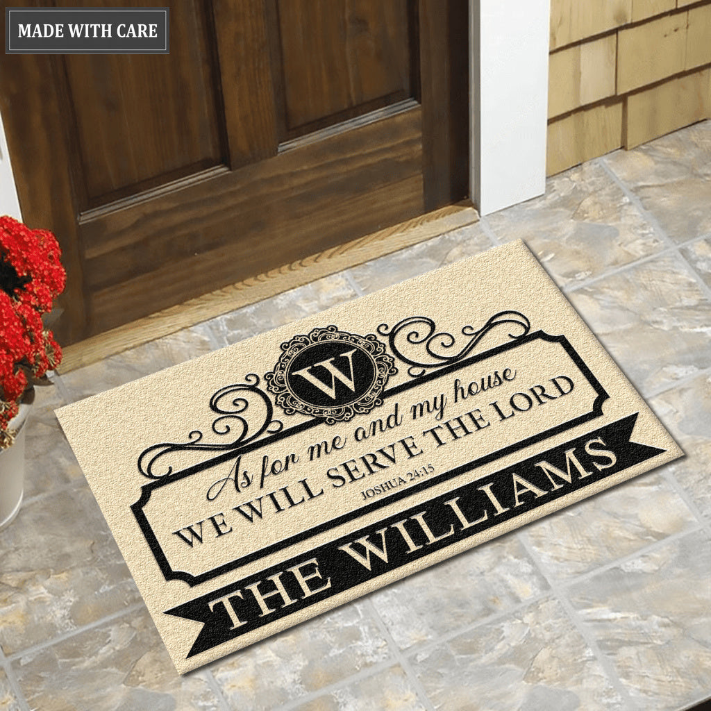 Elegant Family Home Serve The Lord Black And Tan Personalized Doormat