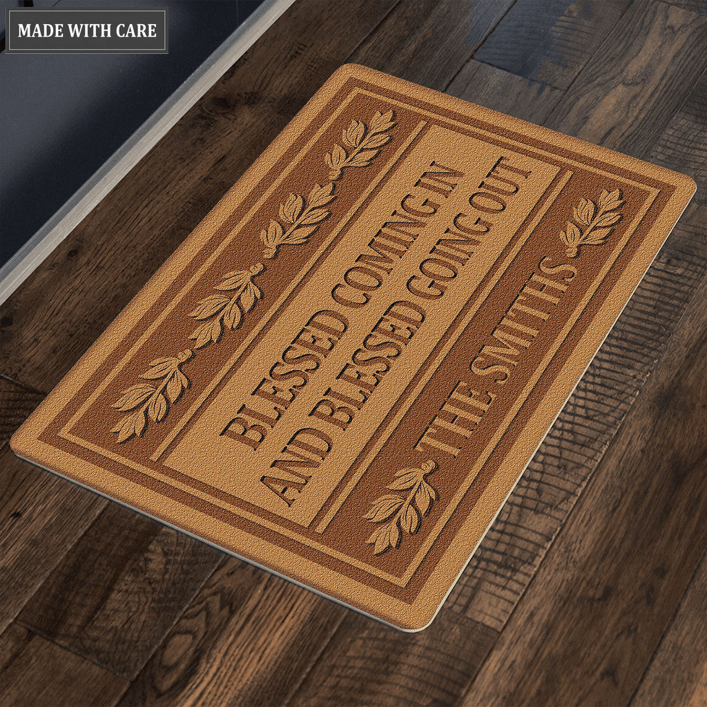 Blessed Coming In and Going Out Christian Gifts Personalized Doormat