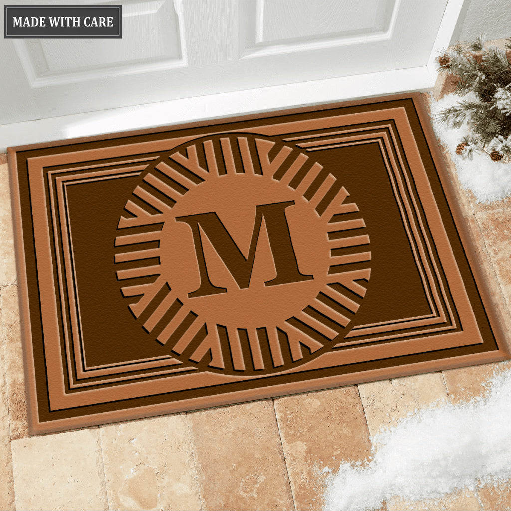 Printfamily M03 Vintage Monogram The First Letter of Family Name Personalized Doormat
