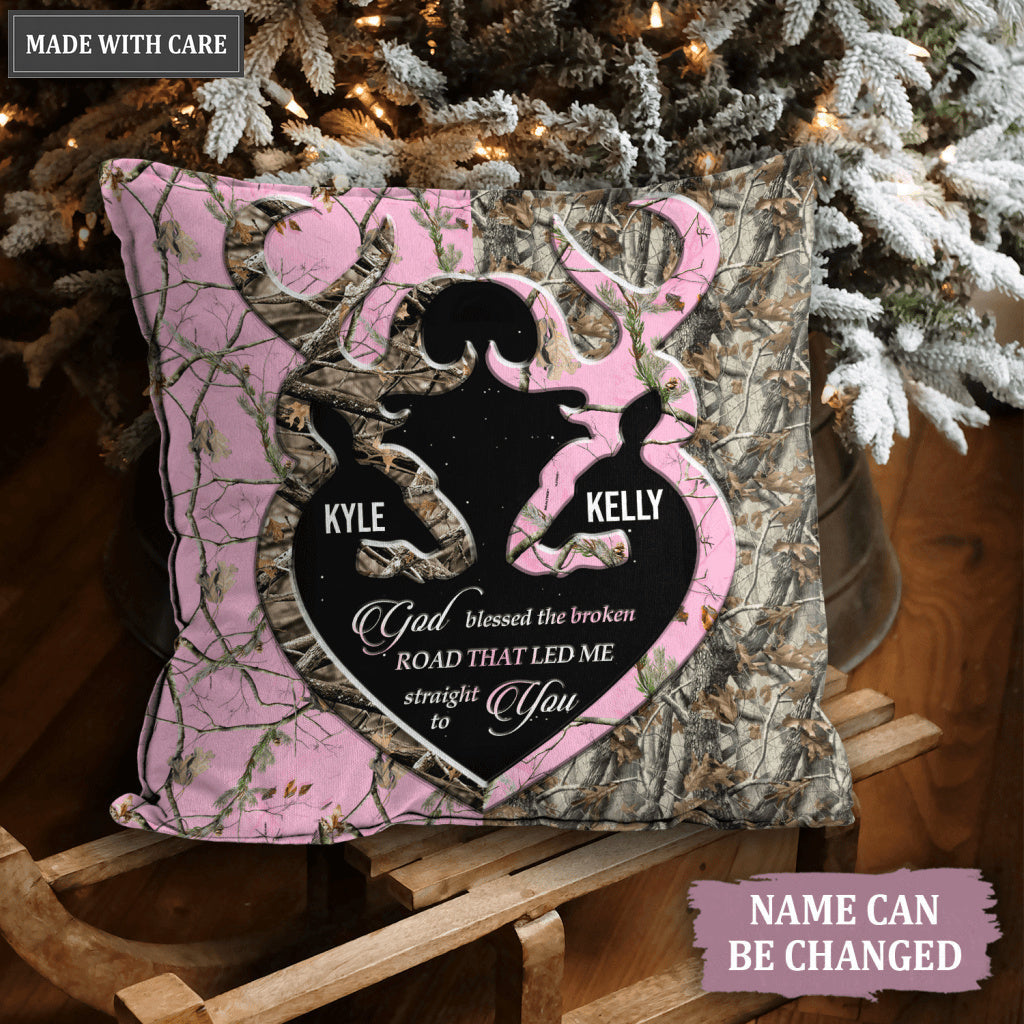 Buck And Doe Heart God Blessed Personalized Pillow