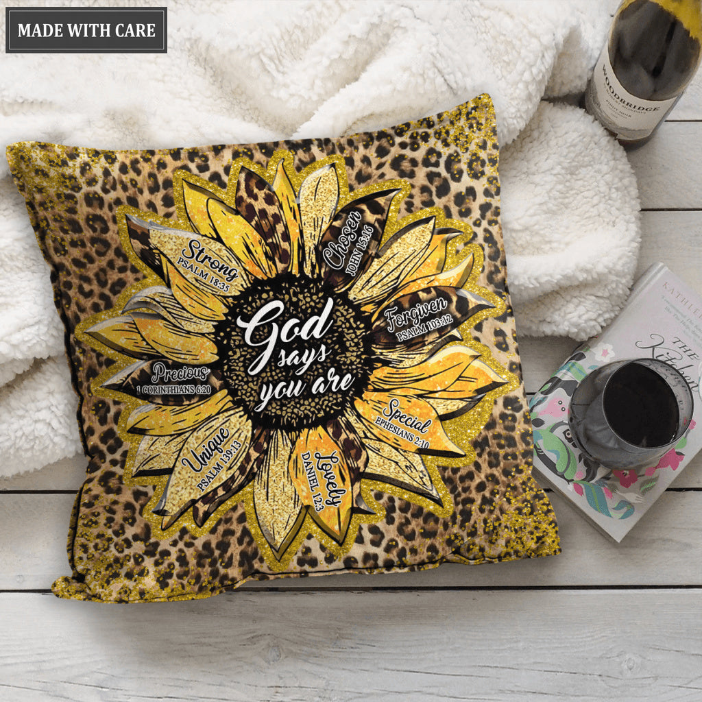 Glitter Cheetah Sunflower God Says You Are Pillow
