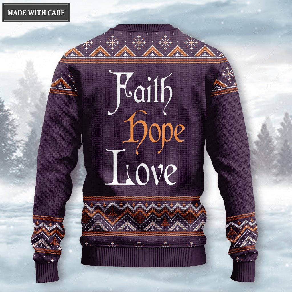 Christ God Wool Knitted Pattern Faith Hope Love Ugly Sweater